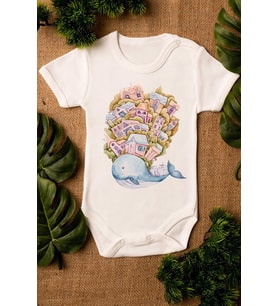 Unisex Ekru Bebek Balina Baskılı Çıtçıtlı Body %100  Pamuklı Zıbın