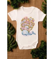 Unisex Ekru Bebek Balina Baskılı Çıtçıtlı Body %100  Pamuklı Zıbın