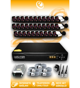 ELITCAM 32 Kameralı Panda 32 Dış Kamera Set HDD'siz Full HD Gece Görüşlü Güvenlik Kamerası Sistemi