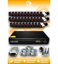ELITCAM 32 Kameralı Panda 32 Dış Kamera Set HDD'siz Full HD Gece Görüşlü Güvenlik Kamerası Sistemi
