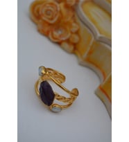 STONEAGE JEWELLERY Kırma Ametist ve İnci Tasarım Bayan Yüzük (Altın / Dore)