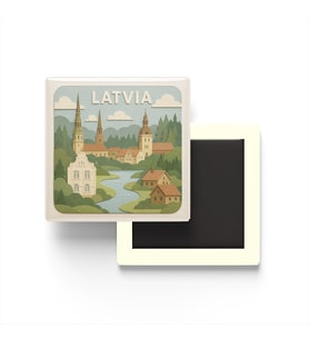 Letonya - Latvia - Paper Cut Art - Baskılı Buzdolap Magneti Kare - 9x9 cm