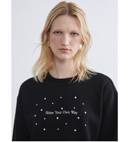 LCWAIKIKI Maternity Siyah Bisiklet Yaka Taşlı Kadın Kalın Sweatshirt