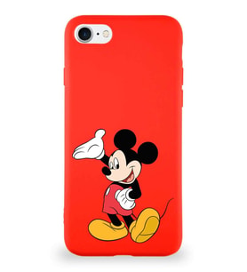 Apple iPhone 8 Soft Premier Kapak Mickey Mouse-C Tasarımlı Silikon Kılıf - Kırmızı (Şeffaf)