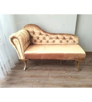 Dekoratif Bihter Koltuk Josefin Puf 110 cm Gold Ayak (Vizon)