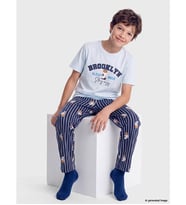 LCW Kids Mavi Bisiklet Yaka Erkek Çocuk Pijama Takım