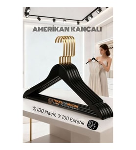 LasVegas Ahşap Elbise Askısı - 6'lı Set, Lüks Amerikan Kancalı Gardırop Düzenleyici