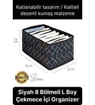 Çok Amaçlı Siyah 8 Gözlü Çekmece Dolap İçi Düzenleyici Organizer Büyük Large Boy Tshirt El Havlusu