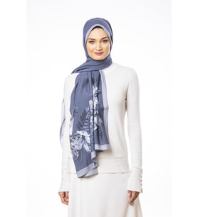 Çiçekli Desen Modal Seri Şal Eşarp Askısı ile Birlikte 75x200 cm Indigo Lacivert