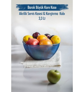 Akrilik Barok Lacivert Büyük Kare Meyve & Salata Kasesi & Karıştırma Kabı / 3,3 Lt (CAM DEĞİLDİR)
