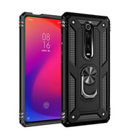 Xiaomi Mi 9T Uyumlu Kılıf Standlı Manyetik Yüzüklü Military Magnetic Ring Polycarbonate and TPU Case (Siyah)