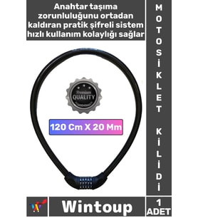 #Kilit Dayanıklı Yüksek Güvenli Motor Bisiklet 120 Cm 20 Mm 5 Hane Şifreli Siyah Motosiklet Kilidi