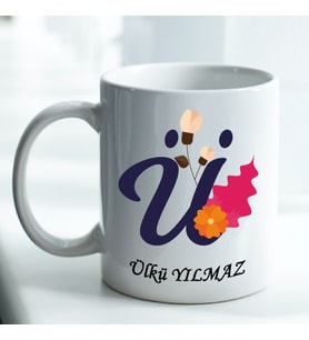 Kişiye Özel İsim ve Fotoğraf Baskılı Ü Harfli Kupa Bardak No:007