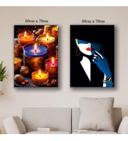 kadın gölgesi ve mumlar romantik tablo resim kanvas 2 adet 50x70