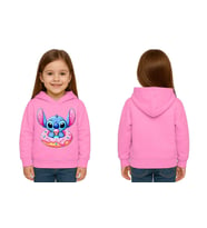 Unisex Stitch Baskılı Çocuk Swaetshirt Baskılı Kapüşonlu 3 İplik Şardonlu (Pembe)