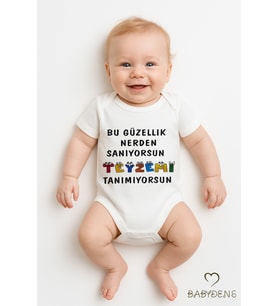 Bu Güzellik Nereden Sanıyorsun Teyzemi Tanımıyorsun Yazılı Bebek Body Pamuklu Çıtçıtlı Tulum Zıbın (Beyaz)