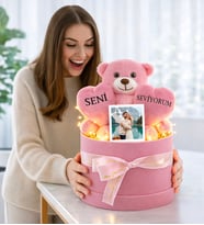 Kişiye Özel Fotoğraflı Seni Seviyorum Tasarımlı Peluş Ayıcık Buketi (Pembe)