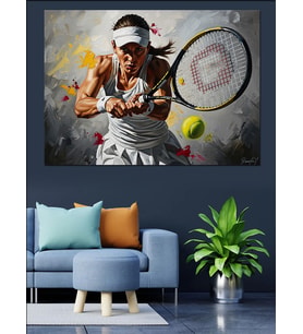 Tenis Oynayan Kadın Sporcu Tablosu Dekoratif Kanvas - Mdf Ahşap Tablo