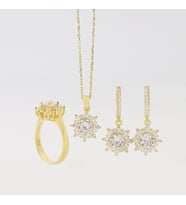 925 Ayar Gümüş Beyaz Yuvarlak Taşlı Gold Anturaj Set