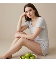 Kadın Koyu Gri Renk Bohçalık Çeyizlik Hediyelik Kısa Kollu Pijama ve Şortlu 3'lü Pamuklu Pijama Takım BB2333