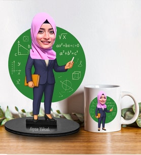 Kişiye Özel Matematik Öğretmeni Tasarımlı Karikatür Biblo Ve Kupa Hediye Seti 292