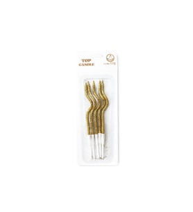 Simli Kıvrık Mum Seti 12cm 5li Gold