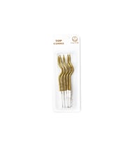 Simli Kıvrık Mum Seti 12cm 5li Gold