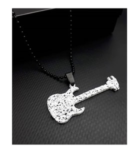 Siyah Top Zincir Beyaz Renk Gitar Kolye
