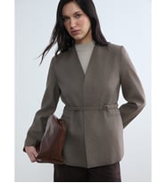 LCW STUDIO Kahverengi Kemerli Ekose Kadın Blazer Ceket