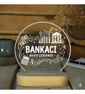 KİŞİSELLEŞTİRİLEBİLİR Bankacıya Özel LED Işıklı Ahşap Masa İsimliği