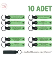 Çocuklardan Annelerine Ortak Hediye, 10'lu Kişiselleştirilebilir Hatıra Anahtarlık, F Yeşil & Laci (Fıstık Yeşili)