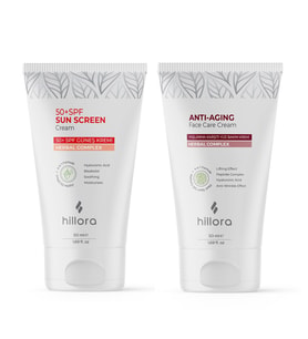 Hillora Güneş Kremi 50 SPF + Hillora Yaşlanma Karşıtı Yüz Bakım Kremi Set