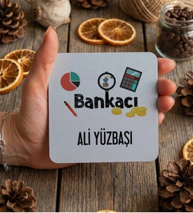 Kişiye Özel Bankacı Bardak Altlığı  Hediyesi (Beyaz)
