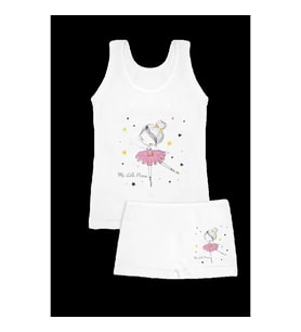 KIZ 3/12 YAŞ KARIŞIK DESENLİ ATLET VE BOXER SET (Beyaz)