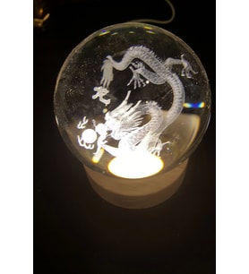 Dragon Ejderha 3D Led Işık Cam Küre Tek Renk Gece Lambası Feng Shui 8 cm Mega Boy Koruyucu