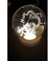 Dragon Ejderha 3D Led Işık Cam Küre Tek Renk Gece Lambası Feng Shui 8 cm Mega Boy Koruyucu