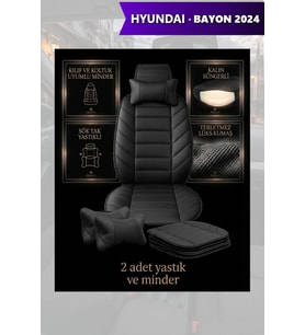 hyundai bayon 2024 Koltuk ve Kılıf uyumlu Yastık Minder Siyah Lüks 2 Minder 2 Yastık