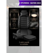 hyundai bayon 2024 Koltuk ve Kılıf uyumlu Yastık Minder Siyah Lüks 2 Minder 2 Yastık