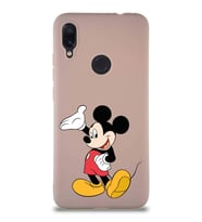 Xiaomi Redmi Note 7 Pro Soft Premier Kapak Mickey Mouse-C Tasarımlı Silikon Kılıf - Pudra (Şeffaf)