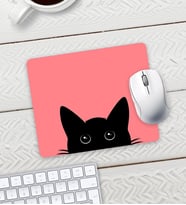Açık Kırmızı Renk Kedi Baskılı Mouse Pad 23x19cm Fare Altlığı Kaydırmaz Taban
