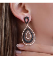Siyah Zirkon Taşlı Rose Gold Kaplama Damla Model Gümüş Küpe