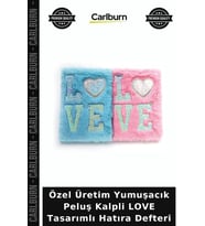 Özel Üretim Yumuşacık Estetik Eğlenceli Parlak Kalp Günlük Not LOVE Tasarımlı Peluş Hatıra Defteri
