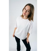 kadın Oversize Düz Beyaz Renk Bisiklet Yaka Basic Tişört