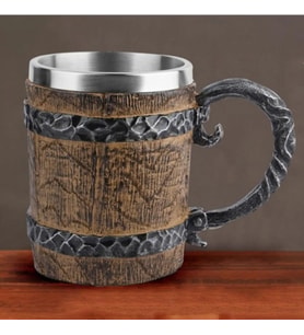 Viking Ahşap Tarzı Vintage 450ml Kabartmalı Kupa Bardak