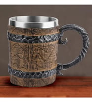 Viking Ahşap Tarzı Vintage 450ml Kabartmalı Kupa Bardak