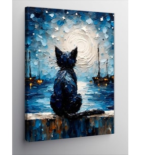 Kanvas Tablo Van Gogh Tarzı Siyah Kedi