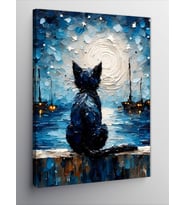 Kanvas Tablo Van Gogh Tarzı Siyah Kedi