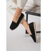 Green Mod 312 Kadın Hasırlı Taşlı Espadril Babet (Siyah)