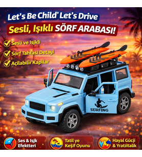 Let’s Be Child Let’s Drive Sesli ve Işıklı Sörf Arabası  Sörf Tahtalı Açılabilir Kapılı Karavan