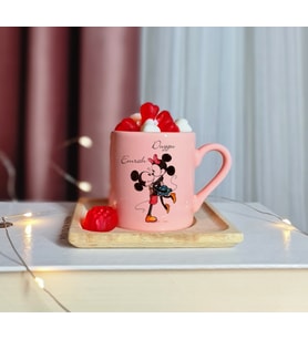 Mickey & Minnie Mouse Sevgili Eş Tasarımlı Kişiye Özel Pembe Türk Kahvesi Fincanı